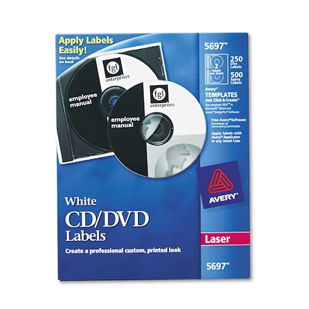 Avery Dennison Laser Labels, Cd/Dvd, White, PK250 5697
